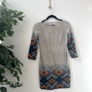 Woman midi dress geometric shape patterns.
